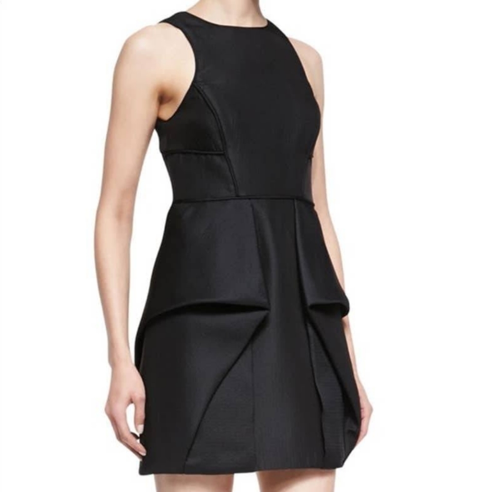 Tibi Simona Origami size 8 Black Dress Mini Open Back Sleeveless Thick Structure